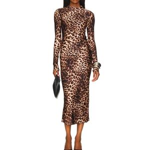 Good American Leopard Print Satin Shine Midi Dress Size Small NWT $179